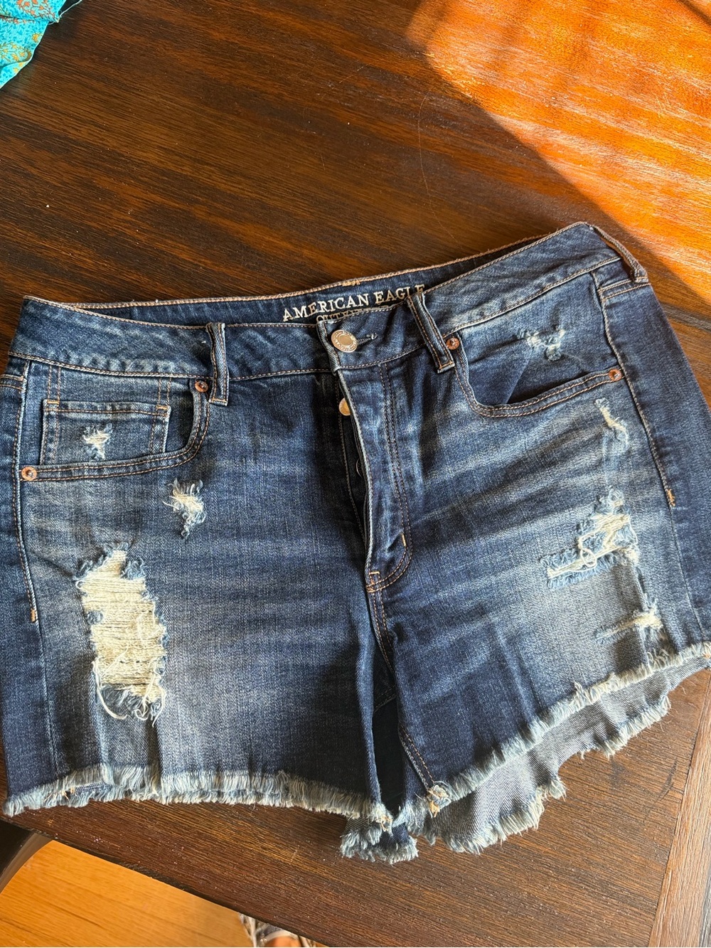 American Eagle Distressed Dark Blue Denim Cutoff Shorts